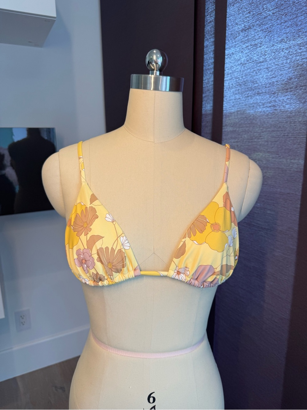Billabong Yellow Floral Triangle Bikini Top